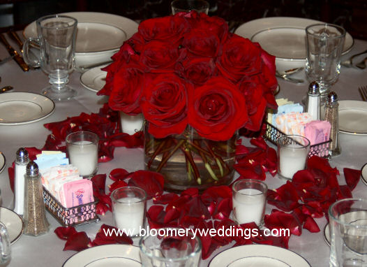 want lowlying red and pink roses surrounded by rose wedding centerpieces