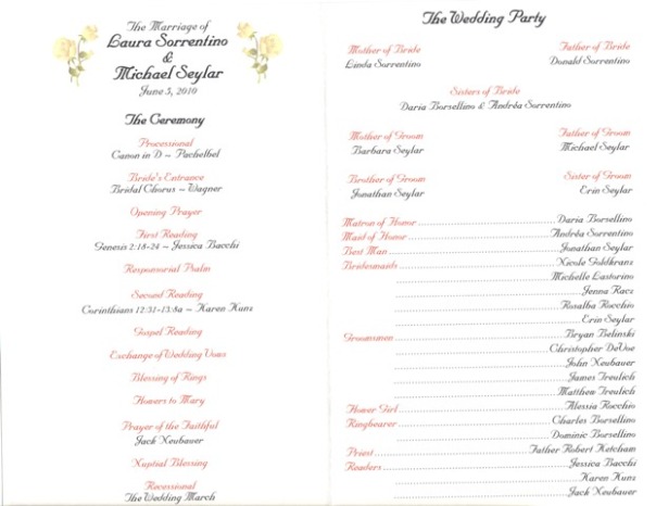 Sample Reception Wedding Program