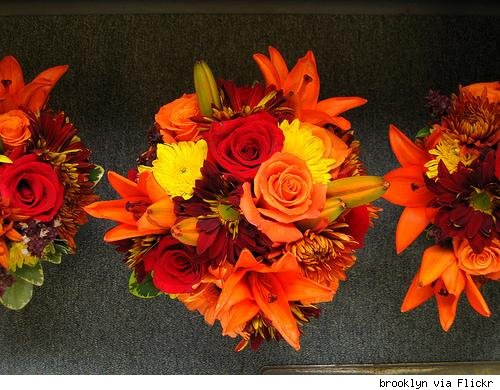 My dream bouquet for my fall wedding has lots of oranges yellows and some