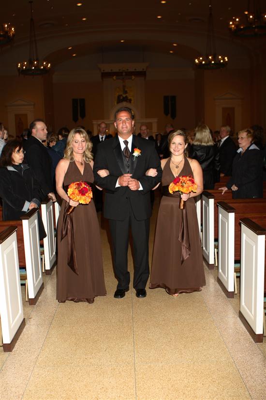 Here's another picture of brown dresses with a black tux